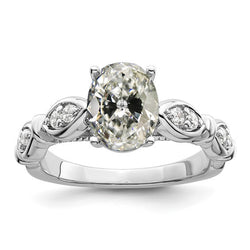 Real  White Gold Oval Old Miner Diamond Ring With Accents 5.25 Carats