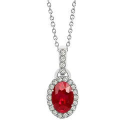 White Gold Oval Ruby With Round Diamonds 3.25 Ct Pendant With Chain