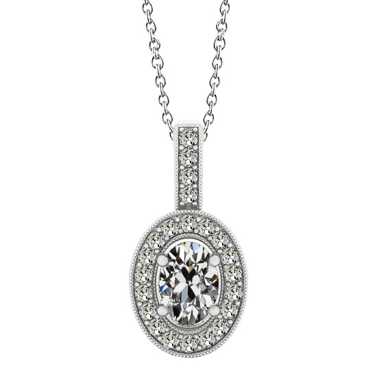 White Gold Pendant Oval Shaped Old Mine Diamond 2.50 Carats