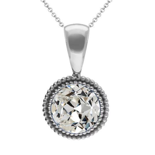 White Gold Pendant 2 Carats Round Old Miner Diamond 14K