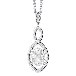 White Gold Pendant Round & Oval Old Miner Prong Set 3.50 Carats Real Natural Earth Mined Diamond