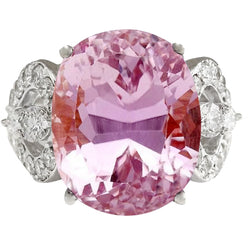 White Gold Pink Kunzite And Natural Earth Mined Diamond Wedding Ring Jewelry 18.50 Ct