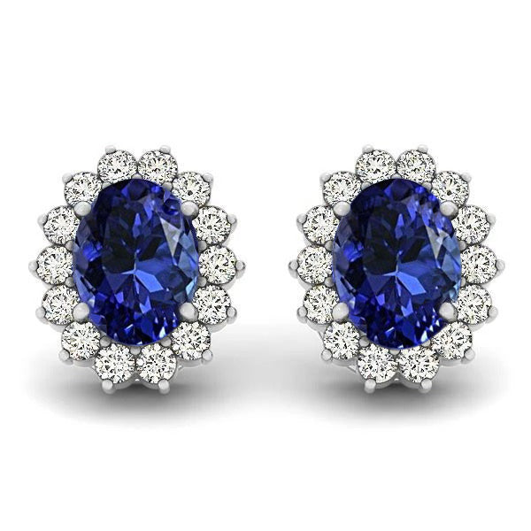 7.50 Carats Tanzanite With Natural Earth Mined Diamond Stud Earrings White Gold 14K