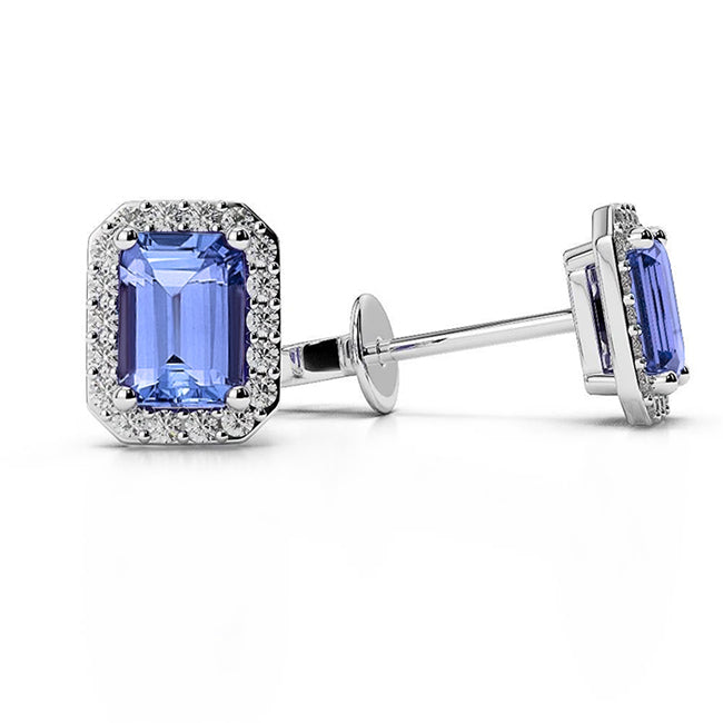 White Gold Halo Tanzanite With Diamonds  NEw LAdies  Studs Earring