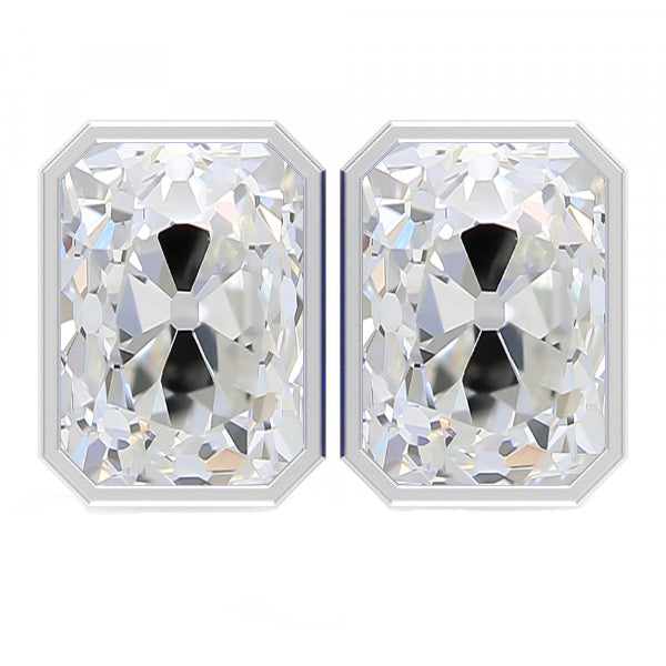 White Gold Radiant Cut Diamond Stud Earrings Bezel Set 10 Carats