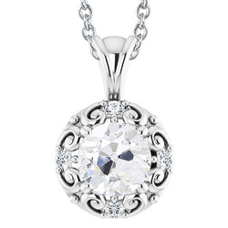 White Gold Round Natural Earth Mined Diamond Pendant Old Mine Cut 3.50 Carats 14K