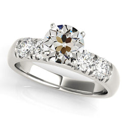 White Gold Round Old Mine Cut Real Natural Earth Mined Diamond Ring 5 Carats Jewelry