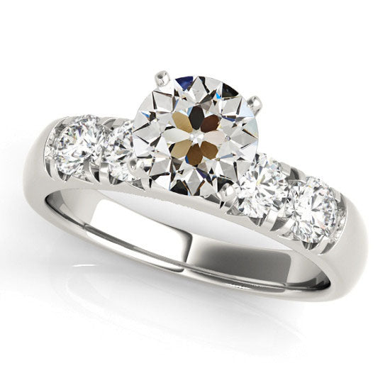 White Gold Round Old Mine Cut Diamond Ring