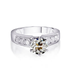 White Gold Round Old Mine Cut Genuine Natural Earth Mined Diamond Ring Channel Set 2.50 Carats