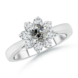 White Gold Round Old Miner Genuine Natural Earth Mined Diamond Ring 3 Carats Flower Style