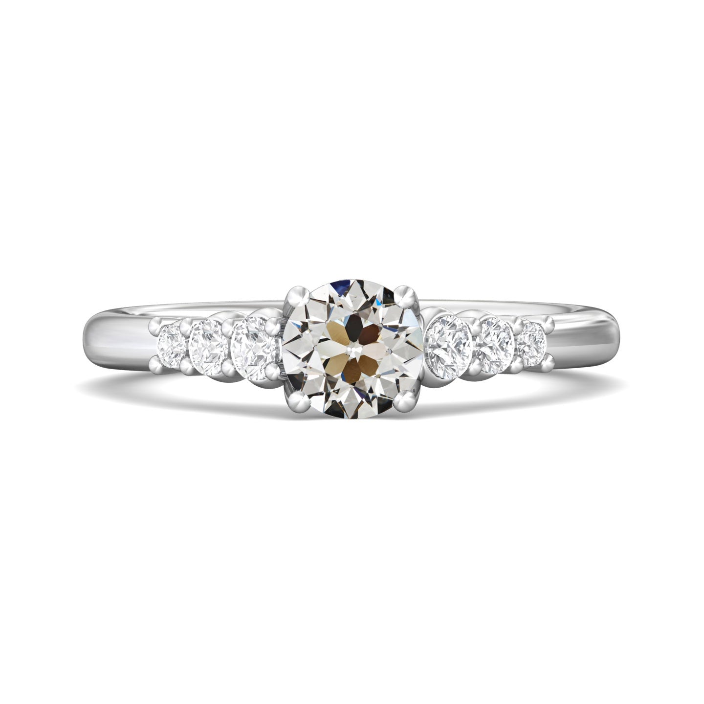  Unique Style White Sparkling Engagement White gold   White Gold Round Old Miner Diamond Ring