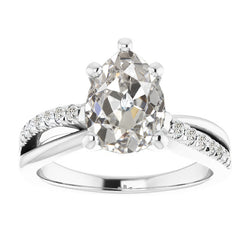 Genuine   White Gold Round & Pear Old Cut Diamond Ring 7 Carats Ladies Jewelry