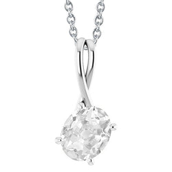 White Gold Solitaire Diamond Pendant Oval Old Miner 4 Carats