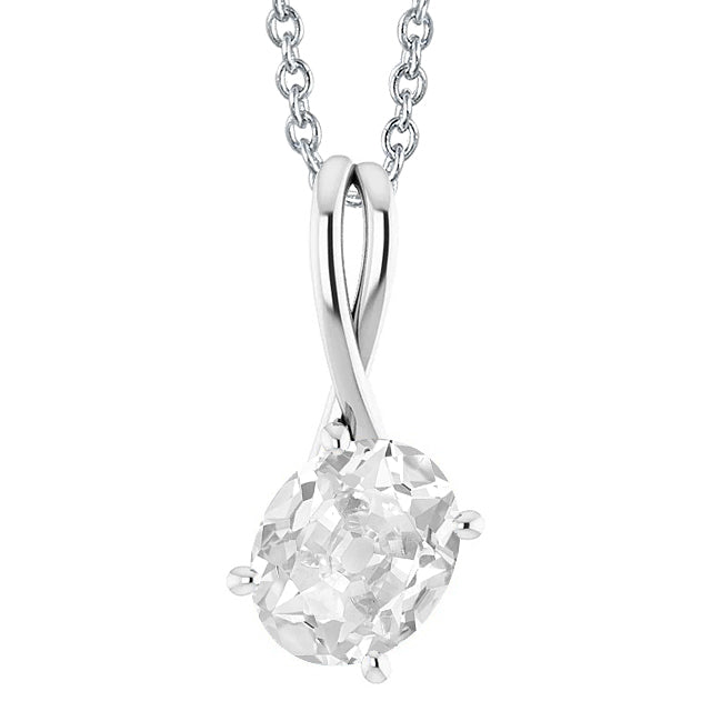 White Gold Solitaire Diamond Pendant Oval Old Miner