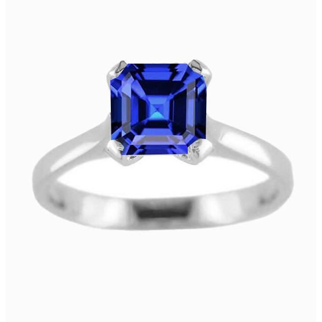  Women Diamond Engagement   White Gold Solitaire Ring Blue Sapphire Asscher