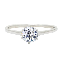 White Gold Solitaire Ring Round Old Cut Natural Earth Mined Diamond 6 Prong Set 2 Carats