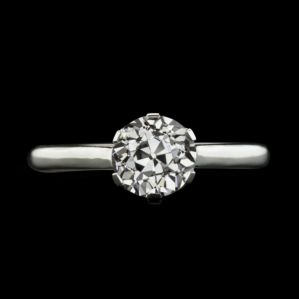  Sparkling Unique Lady’s White Gold Solitaire Ring Round Old Mine Cut