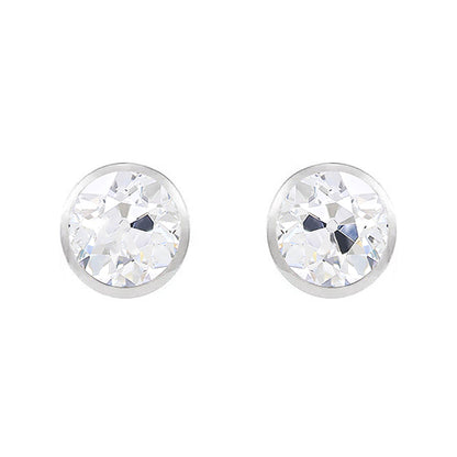 White Gold Stud Earrings 4 Ct Bezel Set Old Miner Diamond 