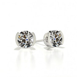 White Gold Stud Earrings 2 Carats Old Cut Round Diamond