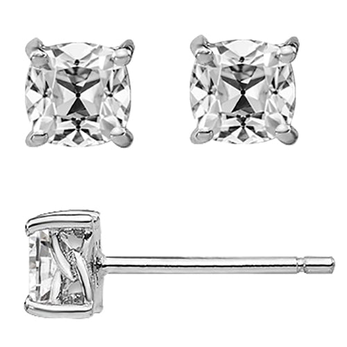 White Gold Stud Earrings Solitaire Cushion Cut Old Miner Diamond 6 Ct. 