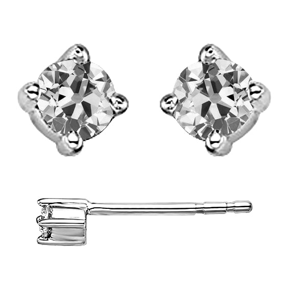 White Gold Stud Earrings 3.50 Ct Solitaire Diamond Old Miner 