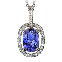 White Gold Tanzanite And Natural Earth Mined Diamonds 3.50 Ct Pendant Necklace Chain