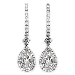 White Gold Teardrop Earrings Dangle 5.25 Carats Pear Old Cut Diamond