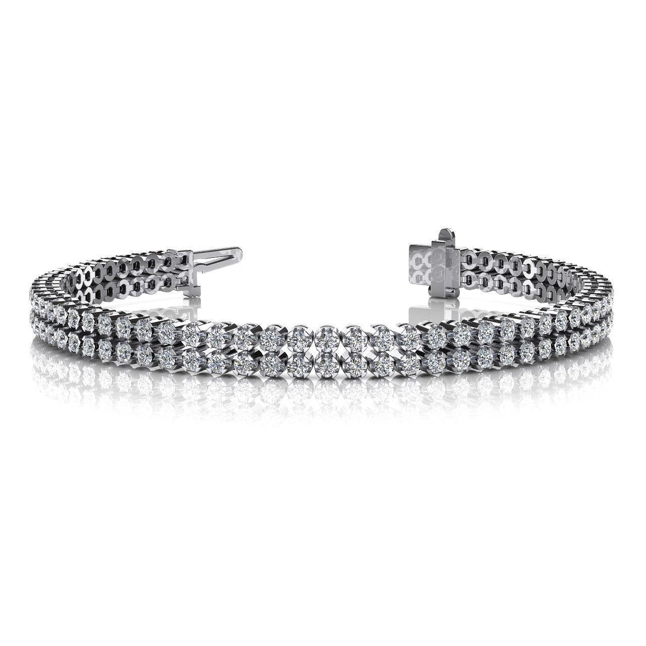 White Gold 10K Double Row Round Cut 6 Carats Lab Grown Diamonds Bracelet