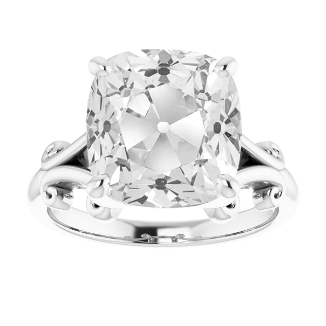 White Gold Huge Cushion Old Cut Lab Grown Diamond Split Shank Ring 10 Cts