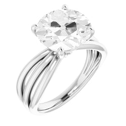 White Gold Round Mined Diamond Old Cut Split Shank Ring 3 Carats