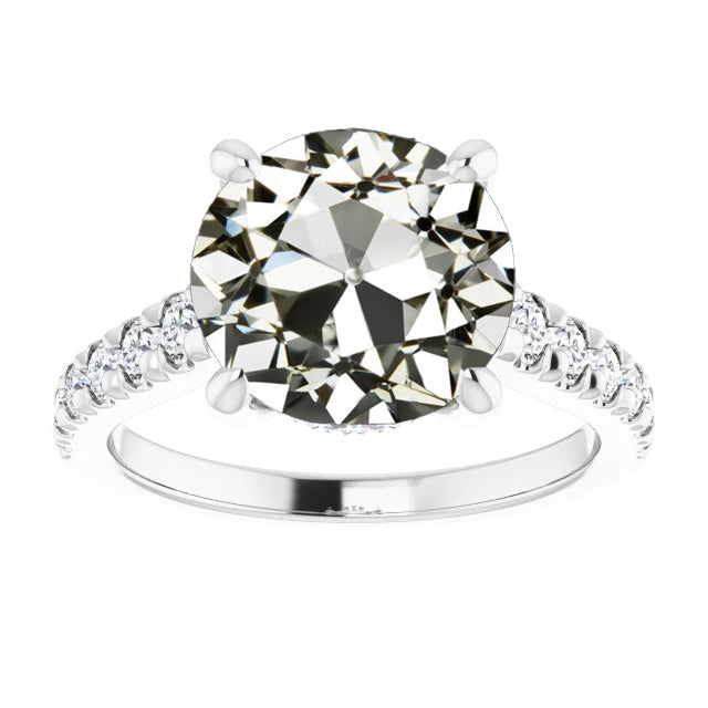 White Gold Round Old Mine Cut Big Lab Grown Diamond Anniversary Ring 12 Carats