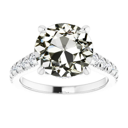White Gold Round Old Mine Cut Big Lab Grown Diamond Anniversary Ring 12 Carats