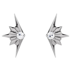 Wing Style Real Diamond Stud Earrings Round Old Mine Cut 1 Carat White Gold