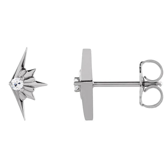Wing Style Diamond Stud Earrings Round Old Mine Cut 1 Carat White Gold 