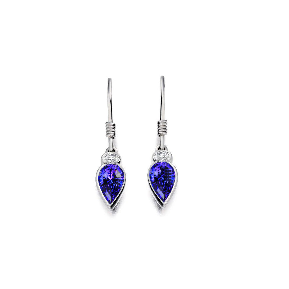 Women Dangle Earrings  Woman's  Weeding Anniversary    Tanzanite With Diamonds Gold 