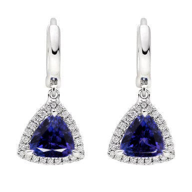 Women Dangle Earrings  Lady’s  Round Anniversary  Tanzanite With Diamonds Wg