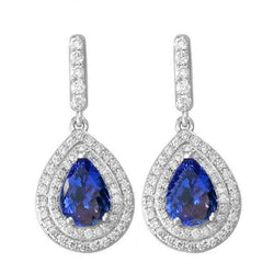 Women Dangle Earrings 8 Ct Tanzanite With Natural Earth Mined Diamonds Gold White 14K