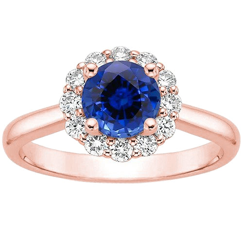 New FAncy Brilliant Women Diamond Halo Ring Flower Style Blue Sapphire