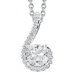 Women Gold Cushion Old Miner Slide Real Natural Earth Mined Diamond Pendant With Chain 7 Carats