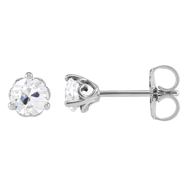 Gold Earrings Old Mine Cut Diamond Studs