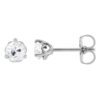 Gold Earrings Old Mine Cut Diamond Studs