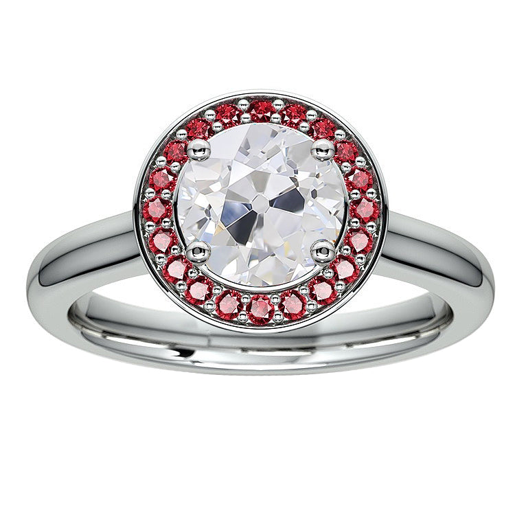 Women Halo Ring Round Old Miner Diamond Pink Sapphire 