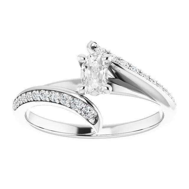 Women Oval Old Miner Diamond Ring With Accents Prong Set