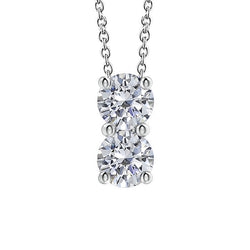 Women Round Natural Earth Mined Diamond Two Stone Pendant Necklace 1.70 Ct Slide Prong Set