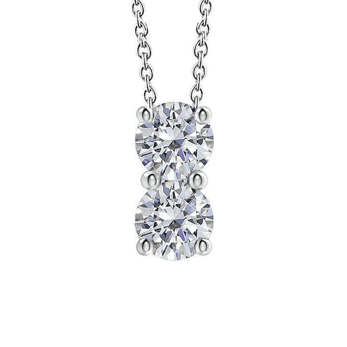 Round Diamond Two Stone Pendant Necklace 1.70 Ct Prong Set Slide 