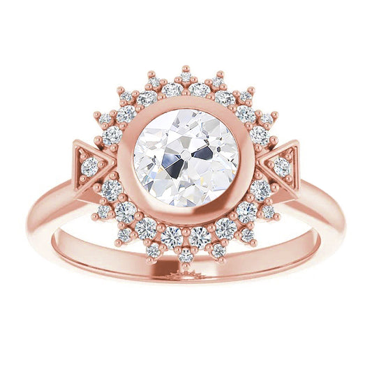 Women Round Double Halo Ring Old Miner