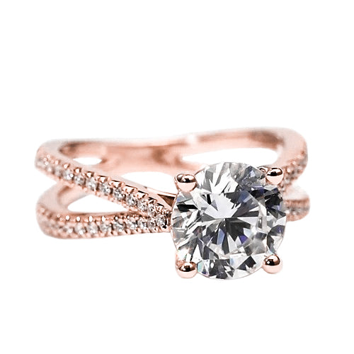 Brillent Rose Gold half bazel fancy Engagement Diamond Solitaire Ring with Accents