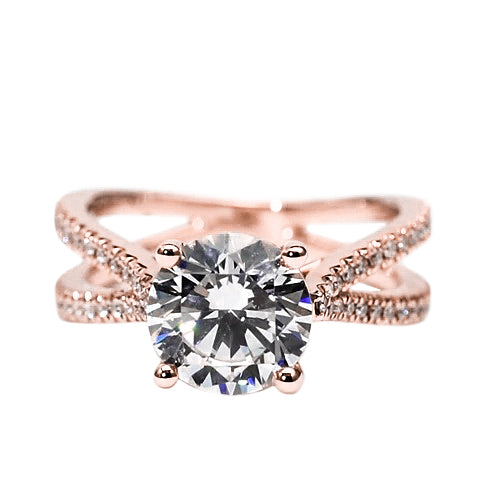 Rose Gold half bazel fancy Engagement Diamond Solitaire Ring with Accents