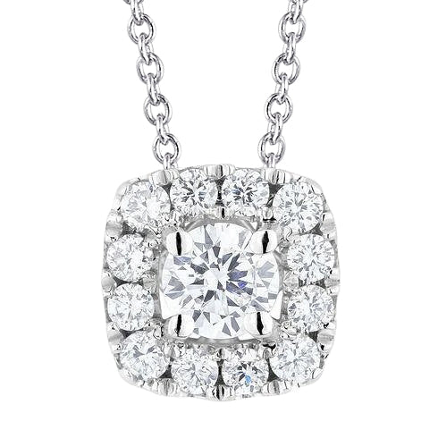 Women Round Halo Lab Grown Diamond Necklace Pendant 1.50 Carats White Gold 14K