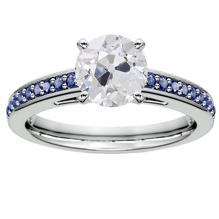 Women Round Old Miner Diamond Blue Sapphire wedding anniversary Ring 